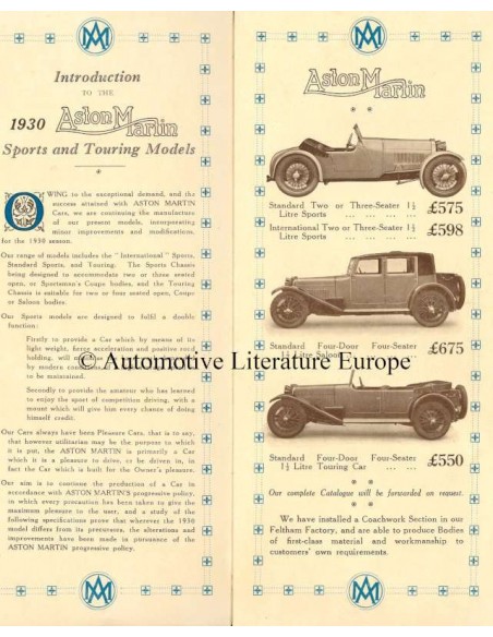 1930 ASTON MARTIN PRE-WAR RANGE BROCHURE ENGLISH