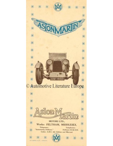 1930 ASTON MARTIN PRE-WAR RANGE BROCHURE ENGLISH