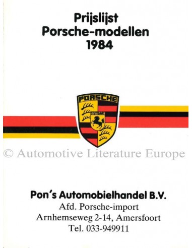 1984 PORSCHE PRICE LIST DUTCH