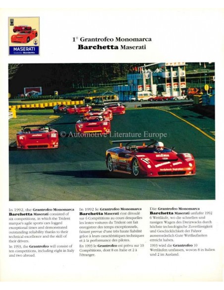 1992 MASERATI BARCHETTA BROCHURE ENGLISH FRENCH GERMAN