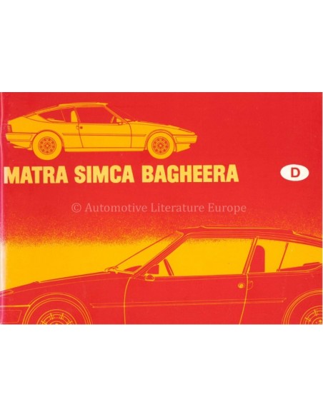 1978 MATRA SIMCA BAGHEERA BETRIEBSANLEITUNG NIEDERLÄNDISCH