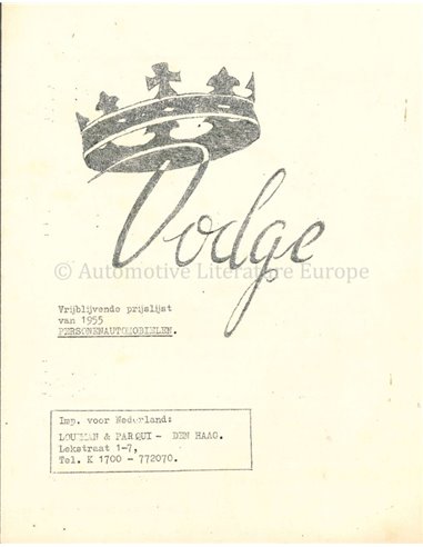 1955 DODGE KINGSWAY BROCHURE NEDERLANDS