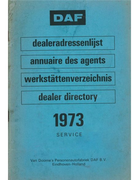 1973 DAF DEALERADRESSENLIJST NEDERLANDS