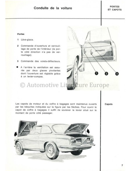 1965 ALFA ROMEO GIULIA SPRINT GTA BETRIEBSANLEITUNG FRANZÖSISCH