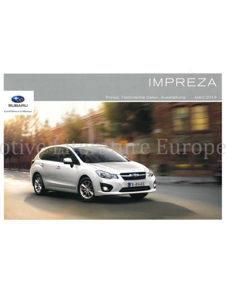 2013 SUBARU IMPREZA BROCHURE DUITS