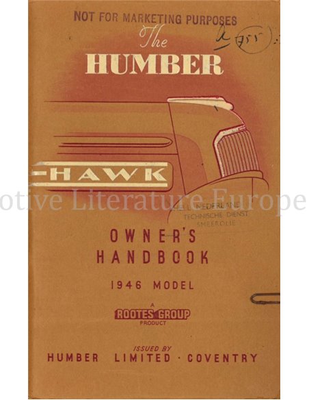 1946 HUMBER HAWK MODELS BETRIEBSANLEITUNG ENGLISCH