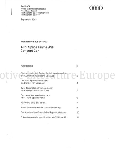 1993 AUDI ASF PRESSKIT GERMAN