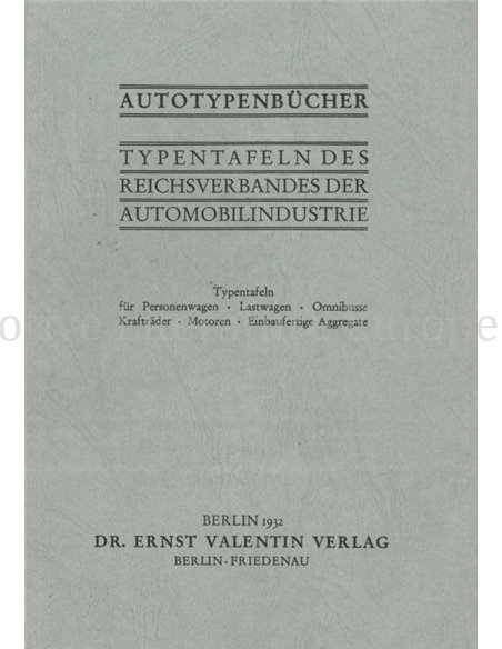 AUTOTYPENBÜCHER: TYPENTAFELN DES REICHSVERBANDES DER AUTOMOBILINDUSTRIE