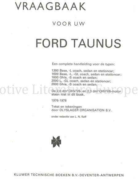 1976 - 1978 FORD TAUNUS 1300 | 1600 | 2000, REPARATURANLEITUNG