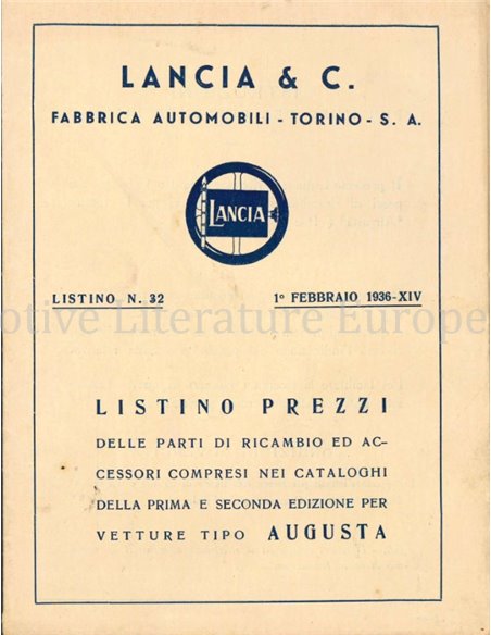 1936 LANCIA AUGUSTA BETRIEBSANLEITUNG & ERSATZTEILKATALOG ITALIENISCH