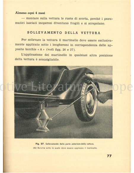 1939 LANCIA APRILIA BETRIEBSANLEITUNG ITALIENISCH