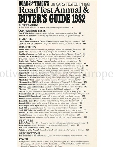 1982 ROAD AND TRACK, ROAD TEST ANNUAL & BUYER'S GUIDE MAGAZINE ENGELS