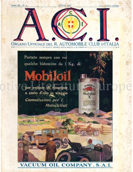 1927 A.C.I. (ORGANO UFFICIALE DELL'AUTOMOBILE CLUB D'ITALIA) MAGAZIN 04 ITALIËNISCH