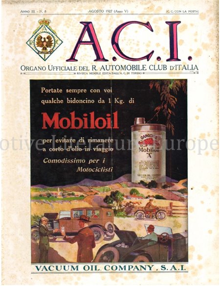 1927 A.C.I. (ORGANO UFFICIALE DELL'AUTOMOBILE CLUB D'ITALIA) MAGAZIN 08 ITALIËNISCH