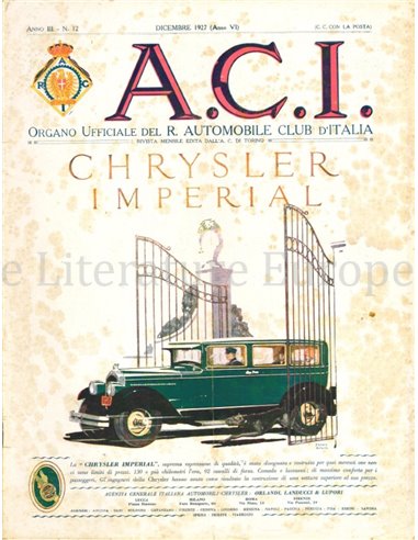 1927 A.C.I. (ORGANO UFFICIALE DELL'AUTOMOBILE CLUB D'ITALIA) MAGAZINE 12 ITALIAANS