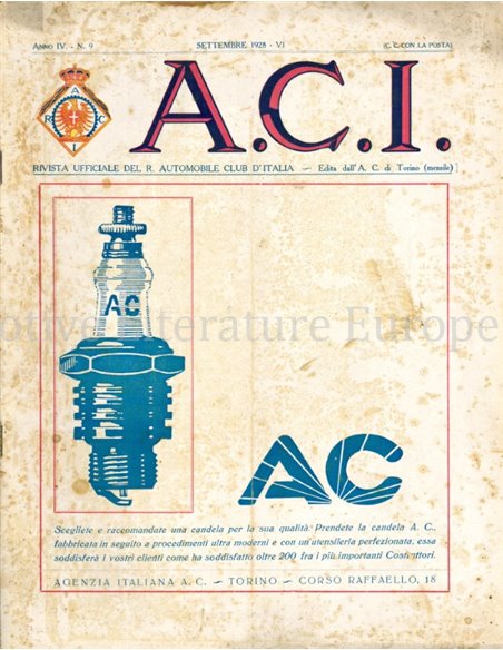 1928 A.C.I. (ORGANO UFFICIALE DELL'AUTOMOBILE CLUB D'ITALIA) MAGAZIN 09 ITALIËNISCH