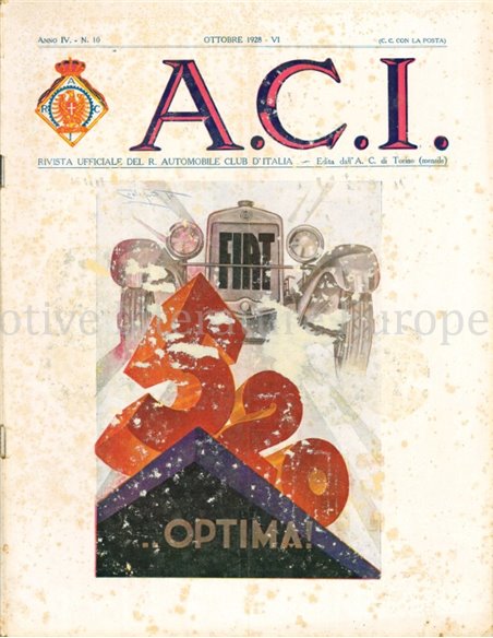 1928 A.C.I. (ORGANO UFFICIALE DELL'AUTOMOBILE CLUB D'ITALIA) MAGAZINE 10 ITALIAANS