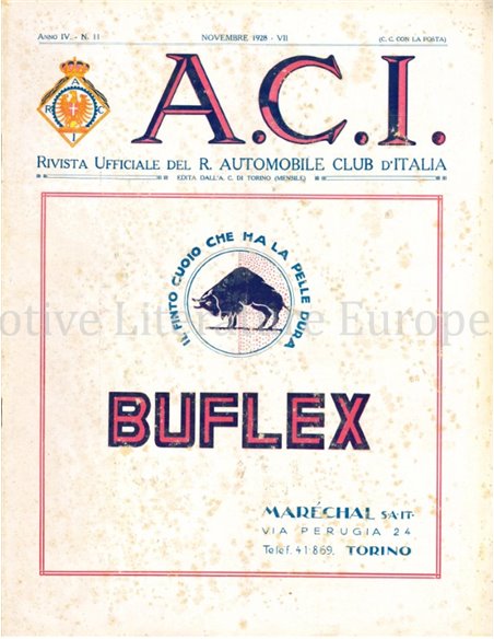 1928 A.C.I. (ORGANO UFFICIALE DELL'AUTOMOBILE CLUB D'ITALIA) MAGAZIN 11 ITALIËNISCH