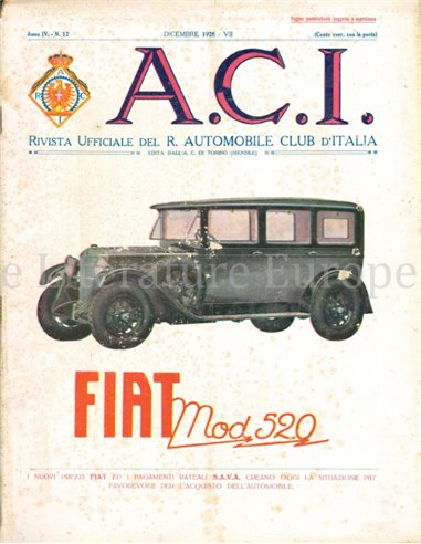 1928 A.C.I. (ORGANO UFFICIALE DELL'AUTOMOBILE CLUB D'ITALIA) MAGAZINE 12 ITALIAANS