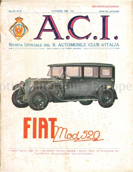 1928 A.C.I. (ORGANO UFFICIALE DELL'AUTOMOBILE CLUB D'ITALIA) MAGAZINE 12 ITALIAN