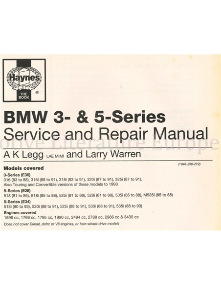 1981 - 1993 BMW 3 ER (E30) | 5 ER (E28 | E34) BENZIN HAYNES REPARATURANLEITUNG ENGLISCH