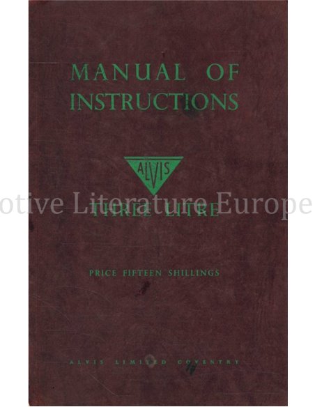 1953 ALVIS THREE LITRE OWNERS MANUAL ENGLISH