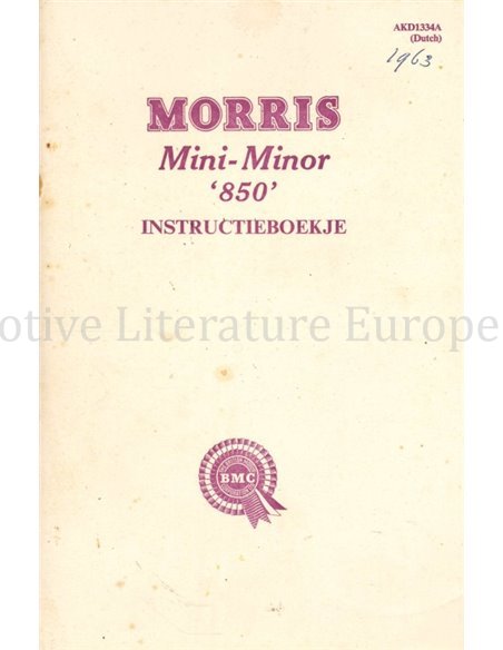 1961 MORRIS MINI MINOR 850 INSTRUCTIEBOEKJE NEDERLANDS