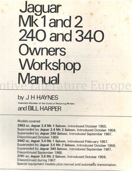 1955-1969 JAGUAR MK I | MK II LIMOUSINE REPERATURANLEITUNG ENGLISCH