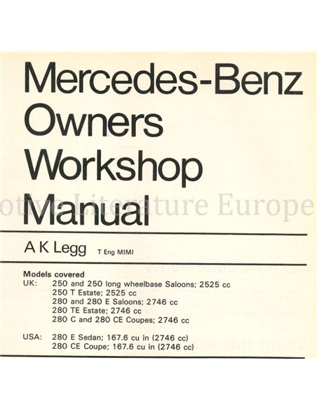 1976 - 1984 MERCEDES-BENZ  250 | 280 REPARATURANLEITUNG ENGLISCH