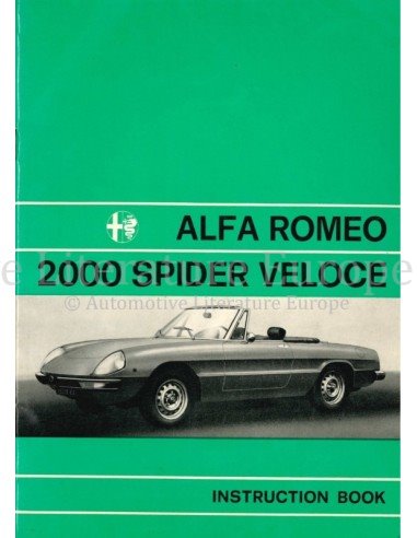 1975 ALFA ROMEO SPIDER 2000 VELOCE BETRIEBSANLEITUNG ENGLISCH