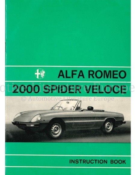 1975 ALFA ROMEO SPIDER 2000 VELOCE BETRIEBSANLEITUNG ENGLISCH