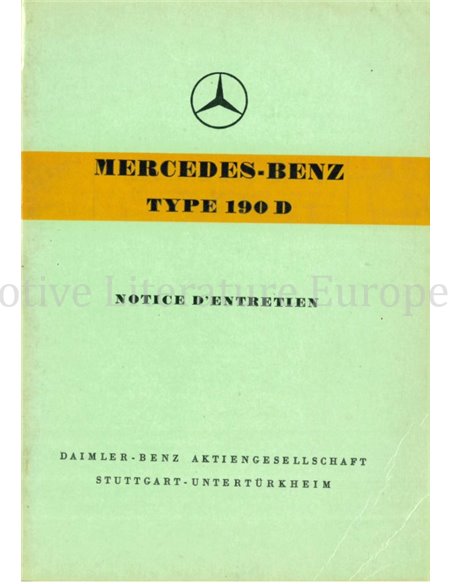 1958 MERCEDES BENZ 190 D OWNERS MANUAL FRENCH