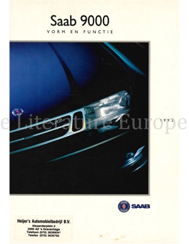 1992 SAAB 9000 VORM & FUNCTIE BROCHURE NEDERLANDS