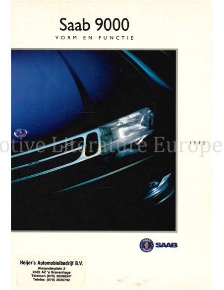 1992 SAAB 9000 VORM & FUNCTIE BROCHURE NEDERLANDS