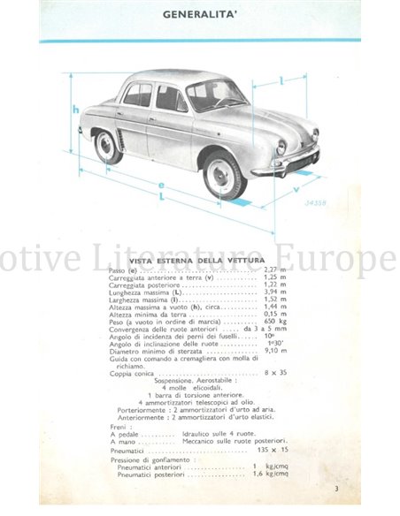 1965 ALFA ROMEO DAUPHINE OWNERS MANUAL ITALIAN