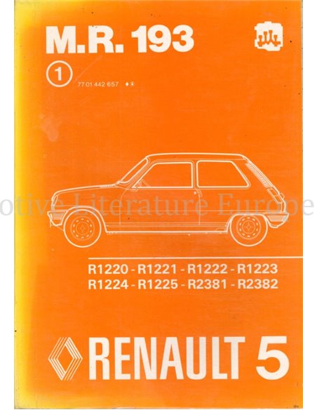 1972-1977 RENAULT 5 WORKSHOP MANUAL ENGLISH