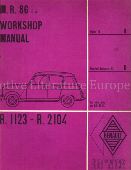 1961-1963 RENAULT 4: R1123 | R 2104 WERKPLAATSHANDBOEK (MOTOR | ELECTRISCH SCHEMA) ENGELS