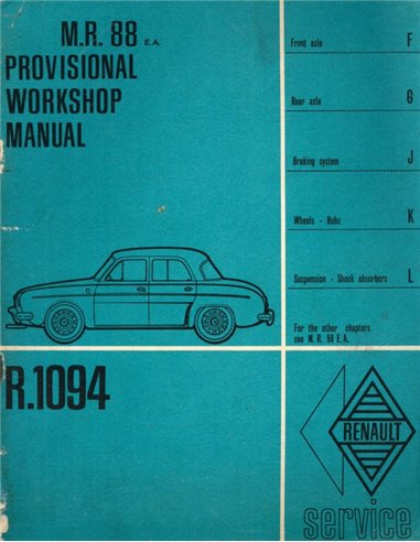 1956-1963 RENAULT DAUPHINE R 1094 WERKPLAATSHANDBOEK (VOOR EN ACHTERAS / REM SYSTEEM / WIELEN / OPHANGING) ENGELS