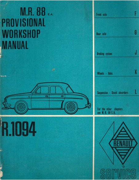 1956-1963 RENAULT DAUPHINE R 1094 WERKPLAATSHANDBOEK (VOOR EN ACHTERAS / REM SYSTEEM / WIELEN / OPHANGING) ENGELS