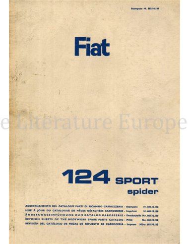 1967 FIAT 124 SPORT SPIDER SPARE PARTS BODYWORK CATALOG