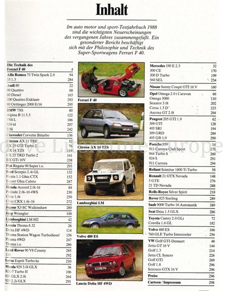 1988 AUTO MOTOR UND SPORT TESTJAHRBUCH DEUTSCH 