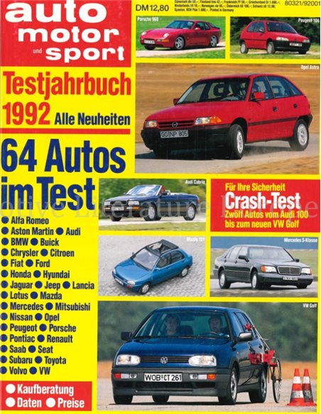 1992 AUTO MOTOR UND SPORT TESTJAHRBUCH DEUTSCH 