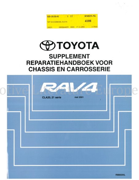 2001 TOYOTA RAV4 CHASSIS EN CARROSSERIE WERKPLAATSHANDBOEK NEDERLANDS