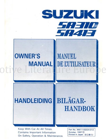 1988 SUZUKI SWIFT OWNERS MANUAL