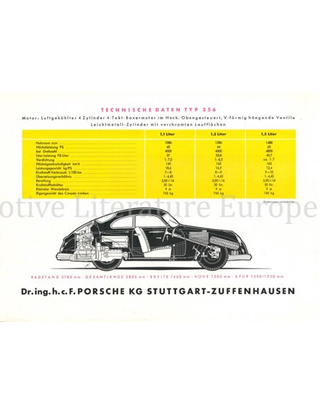 1952 PORSCHE 356 BROCHURE DUITS