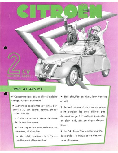 1955 CITROEN 2CV AZ BROCHURE FRENCH