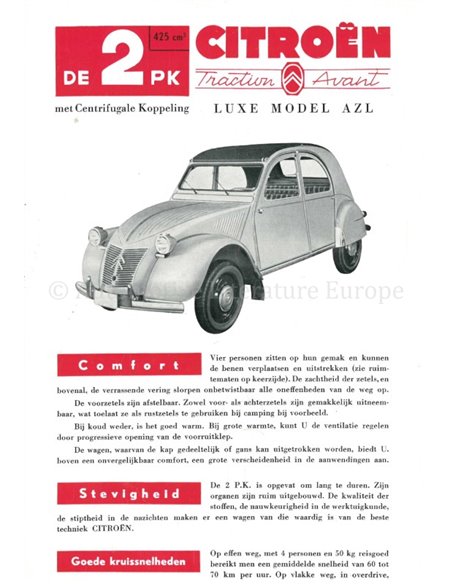 1959 CITROEN 2CV AZL PROSPEKT NIEDERLÄNDISCH