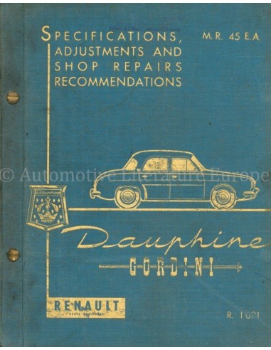 1958 RENAULT DAUPHINE GORDINI WORKSHOP MANUAL ENGLISH