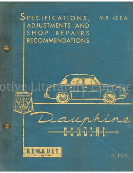 1958 RENAULT DAUPHINE GORDINI WORKSHOP MANUAL ENGLISH