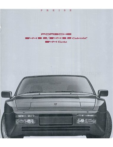 1988 PORSCHE 944 PREISLISTE DEUTSCH